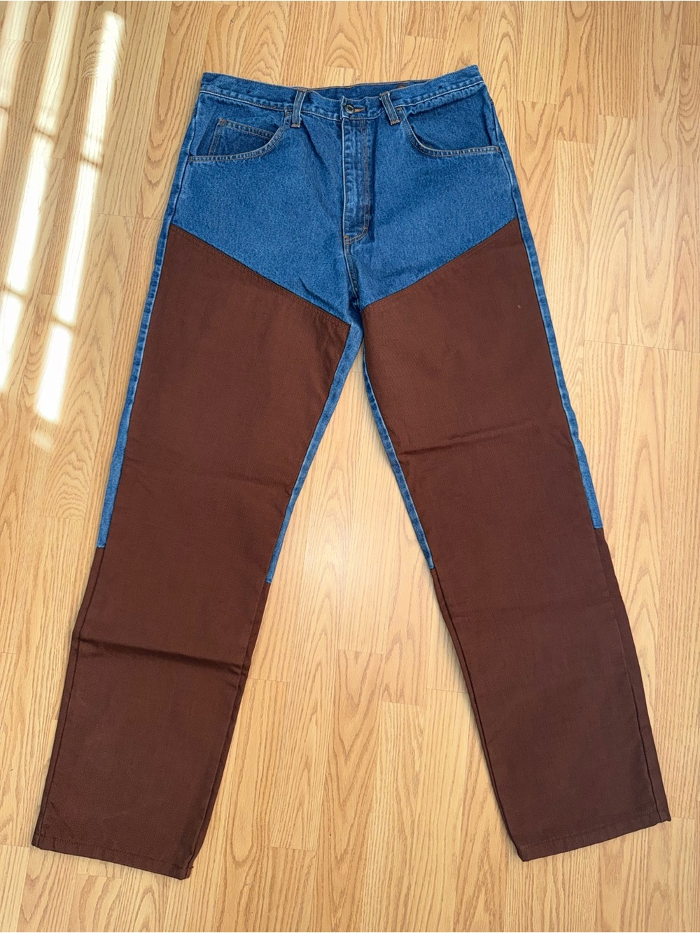 Walls Straight Leg Jeans Blue with Brown Panels Size 34 Tall